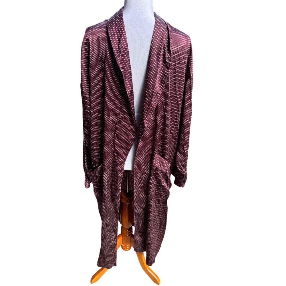 Perry Ellis Portfolio Burgundy & White Polka Dot Silk Robe L/XL